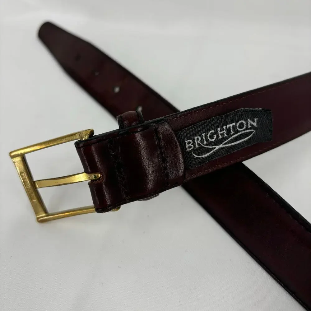 Brighton‎ Leather Belt Men's 36 Brown Anilina Glazed Cowhide Brass Buckle USA